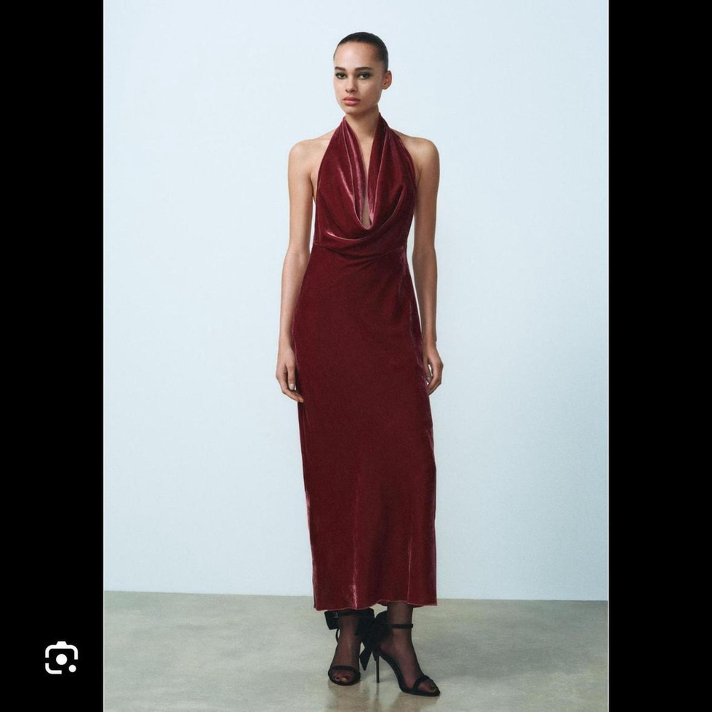 ZARA ELEGENCE VELVET OPEN BACK MIDI DRESS - SIZE S - BRAND NEW WITH TAG